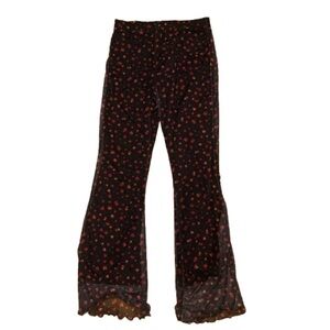 Nasty Gal Black Pants with Red Floral Design